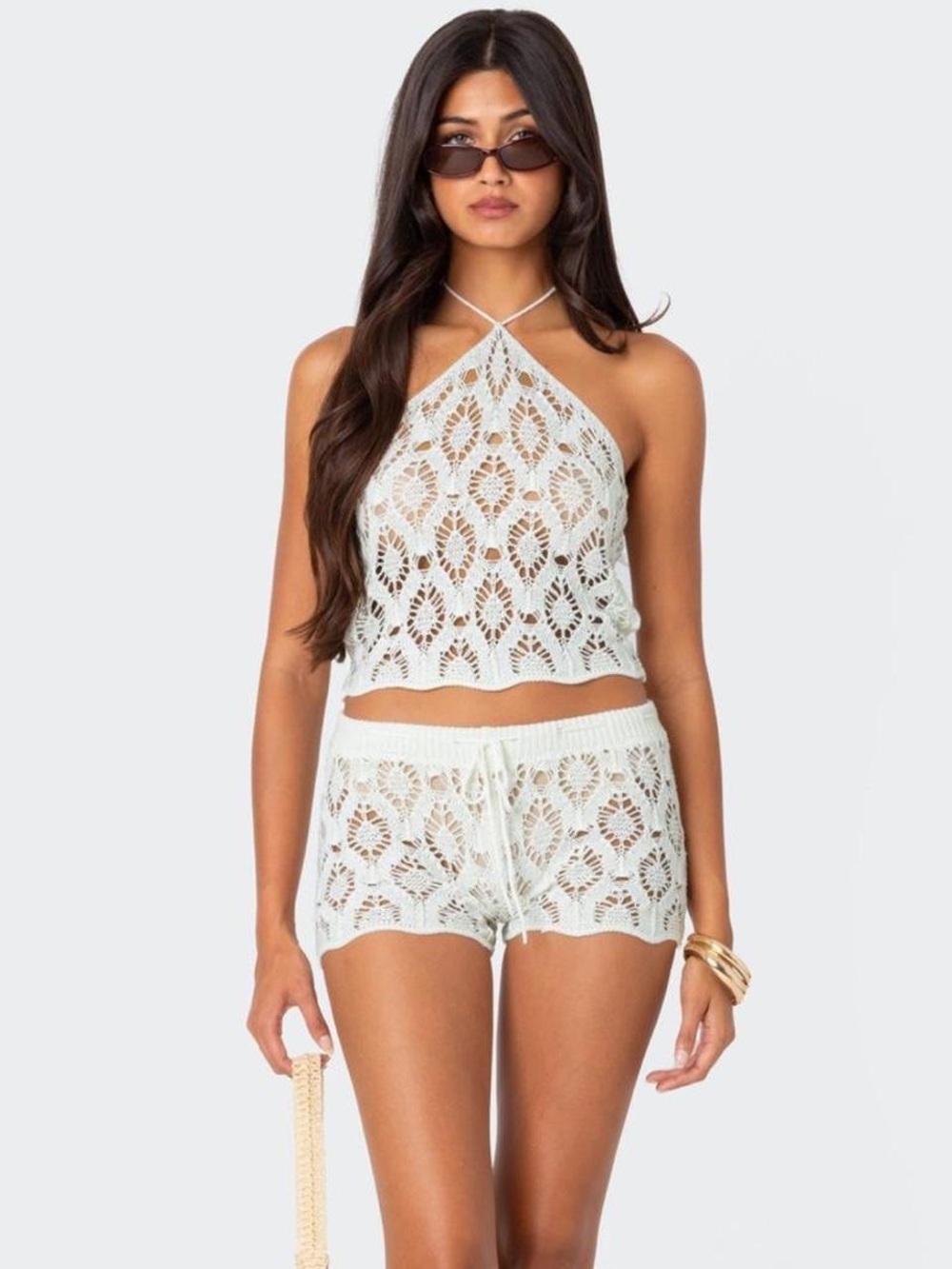Edikted Women's White and Cream Shorts, Size small